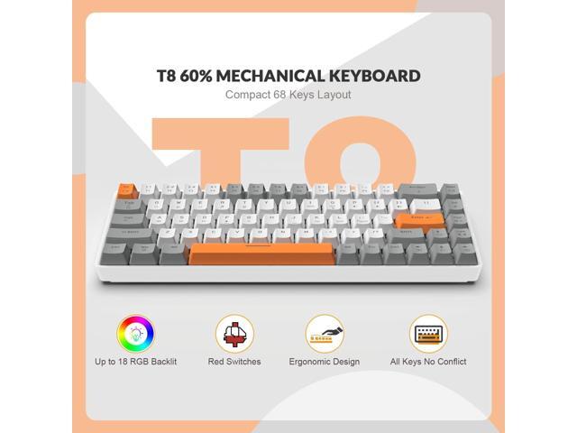 ZIYOU LANG RK-T8 Wired 65% Mechanical Gaming Keyboard with RGB LED Backlit Anti-ghosting TKL Mini 68 Key Custom Coiled C to A Cable Linear Red...