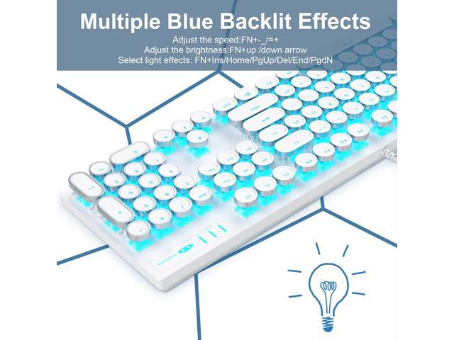 Camiysn Typewriter Style Mechanical Gaming Keyboard, White Retro Punk Gaming Keyboard with Blue Backlit, 104 Keys Blue Switch Wired Cute Keyboard,...