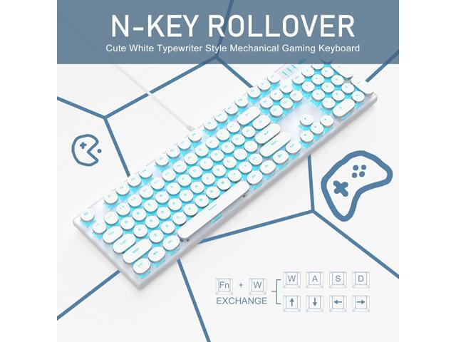 Camiysn Typewriter Style Mechanical Gaming Keyboard, White Retro Punk Gaming Keyboard with Blue Backlit, 104 Keys Blue Switch Wired Cute Keyboard,...