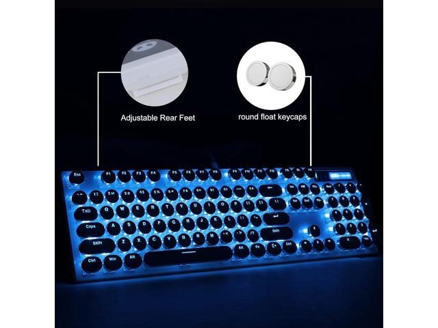 Camiysn Typewriter Style Mechanical Gaming Keyboard, White Retro Punk Gaming Keyboard with Blue Backlit, 104 Keys Blue Switch Wired Cute Keyboard,...