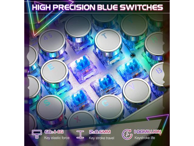 Typewriter Style Mechanical Gaming Keyboard RGB Backlit Wired with Blue Switch Retro Round Keycap 104 Keys Keyboard (White 104 Keys RGB)