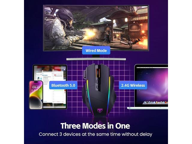 RisoPhy Wireless Gaming Mouse,Tri-Mode 2.4G/USB-C/Bluetooth Mouse Up to 10000DPI,Chroma RGB Backlit,Ergonomic Mouse with 8 Programmable...