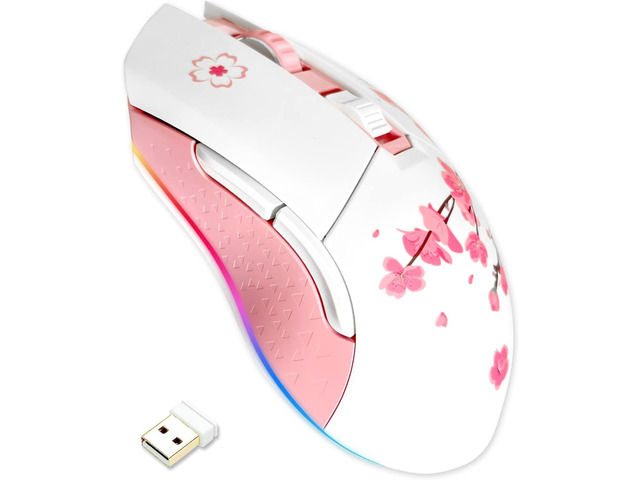 DAREU Sakura Pink Wireless Wired Gaming Mouse, Dual-Mode Rechargeable 6 Programmable Buttons,10K DPI,RGB and 7 Adjustable DPI Levels up to [150IPS]...