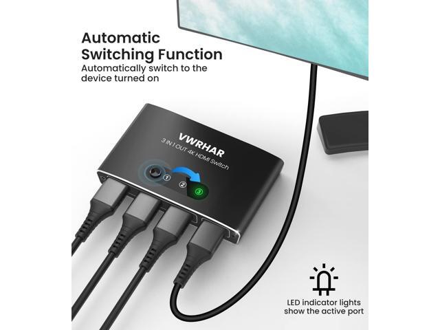 HDMI Switch 3 in 1 Out 4K UHD HDMI Switcher Splitter, Automatic Switch with Remote Metal HDMI Switch Box Hub Support 4K 30Hz 3D 1080P HDCP1.4 for...
