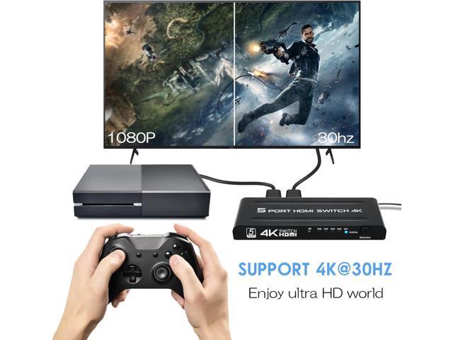 4K HDMI Switch 5 in 1 Out, 5 Port HDMI Switcher Selector Box with IR Remote Control & Auto Switch, Support 4K@30Hz, HDR, HDMI 1.4, HDCP, 3D, 1080P...