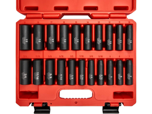NEIKO 02431A 3/8 Drive SAE and Metric Deep Impact Socket Set 21 Pieces SAE 5/16 to 3/4 Metric 7mm to 19mm Premium Cr-V Steel 6-Point Hex...