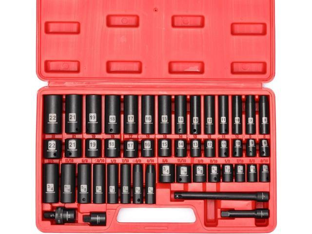 MIXPOWER 3/8' Drive Deep Impact Socket Set, 6 Point, 48 Piece Standard SAE and Metric Sizes-5/16-Inch to 3/4-Inch and 8-22 mm, 3/8'' impact...