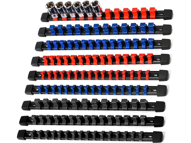 Socket Organizer Drive ABS Tools-Socket Holder, Premium Quality 9 Pieces Holders Kit 1/4-Inch x 48 Clips, 3/8-Inch x 45 Clips, 1/2-Inch x 36 Clips