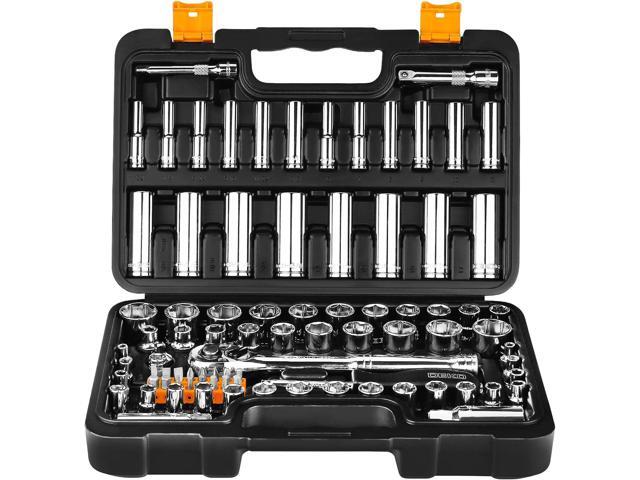 DEKOPRO Socket Set, 85-Piece 1/4' and 3/8' Drive Socket Wrench Set with Quick-Release Ratchet,Metric and SAE,Spinner Handle,Adaptor,Screwdriver...