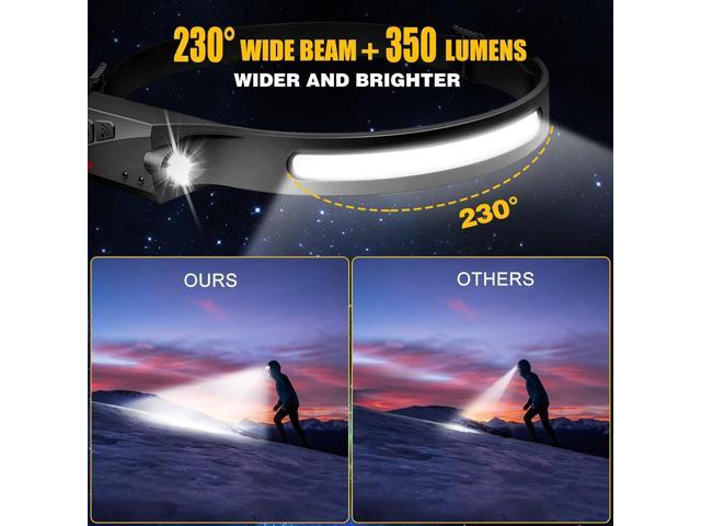 Headlamp Rechargeable, 230° Wide Beam Head Lamp LED with Motion Sensor for Adults - Camping Accessories Gear, Waterproof Head Light Flashlight for...