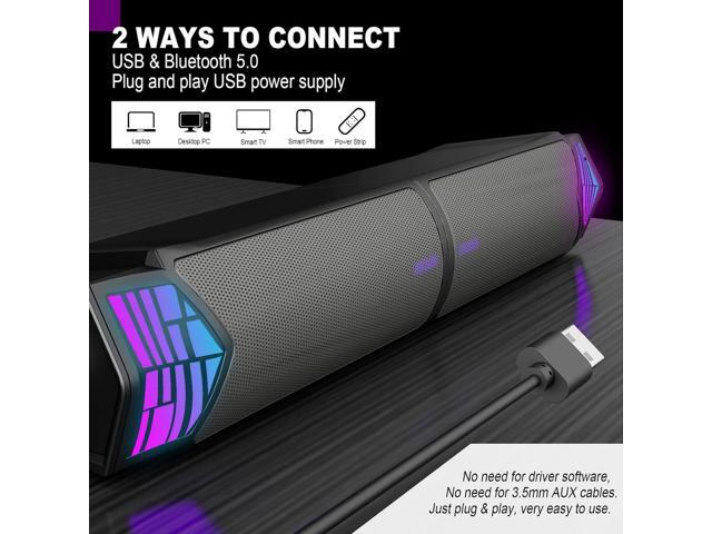 Smalody Gaming Speakers for PC, Computer Speakers for Desktop Monitor with Bluetooth, 2 in 1 Gradual RGB Computer Speaker Soundbar, Wired USB...