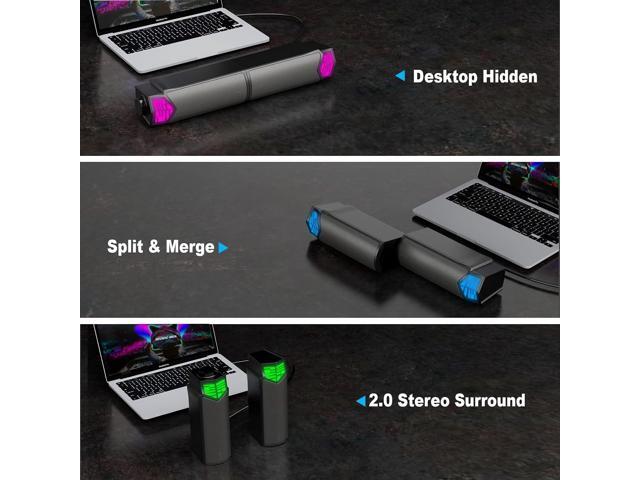 Smalody Computer Speakers for Desktop Gaming Monitor with RGB Lights, 2 in-1 Bluetooth PC Speakers Soundbar USB Powered, Can Be Split and Combined...