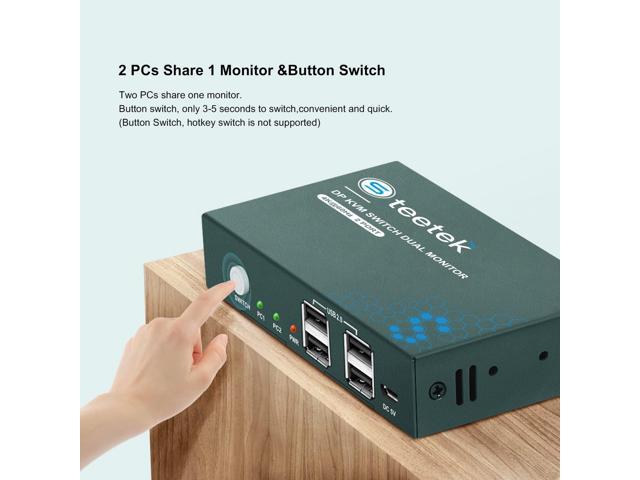 Steetek 2 Port DP USB 2.0 KVM Switch 4K@60Hz, KVM Switch Displayport 2 in 1 Out. KVM Switch for 2 Computer Share 1 Monitor with 4 USB 2.0 Hub,...