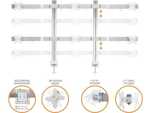 Stand Steady 6 Monitor Mount Desk Setup - Heavy-Duty Height Adjustable Monitor Stand, Swivel Arm with Clamp-On Base, 6 Screen VESA Mount Fits Most...