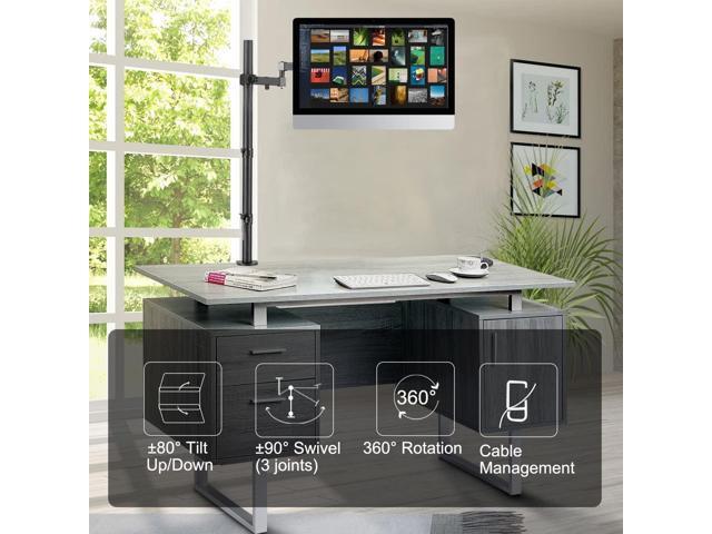 Bracwiser Single Fully Adjustable Standing Height Monitor Arm Stand Mount 800mm Tall for Monitor Computer Screen 13 15 17 19 20 22 23 24 26 27 30...
