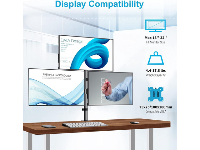 MOUNTUP Triple Monitor Stand, Height Adjustable Monitor Desk Mount Fit for Three 17 to 32 Inch Computer Screens, Stacked Monitor Arm for 3...