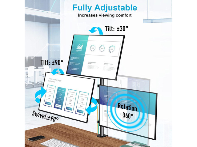 MOUNTUP Triple Monitor Stand, Height Adjustable Monitor Desk Mount Fit for Three 17 to 32 Inch Computer Screens, Stacked Monitor Arm for 3...