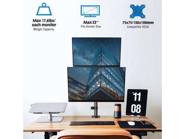 MOUNTUP Dual Monitor Stand, Vertical Monitor Mount for 2 Max 32 inch Stack Screen Monitors, Height Adjustable, Swivel, Tilt Monitor Desk Mount with...