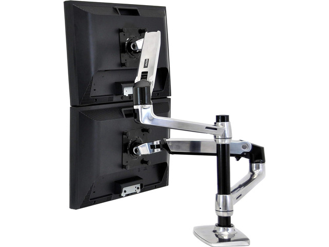 Ergotron LX Vertical Stacking Dual Monitor Arm, VESA Desk Mount for 2 Monitors Up to 24 Inches, 7 to 20 lbs Each Polished Aluminum