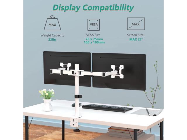 WALI Dual LCD Monitor Fully Adjustable Desk Mount Stand Fits 2 Screens up to 27 inch, 22 lbs. Weight Capacity per Arm (M002-W), White