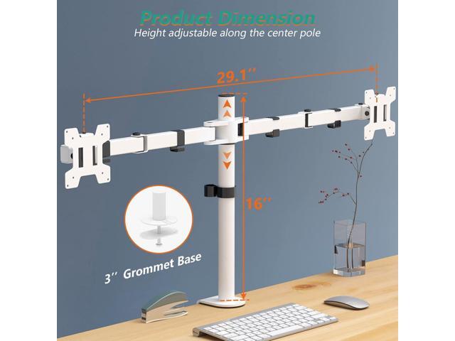 WALI Dual LCD Monitor Fully Adjustable Desk Mount Stand Fits 2 Screens up to 27 inch, 22 lbs. Weight Capacity per Arm (M002-W), White
