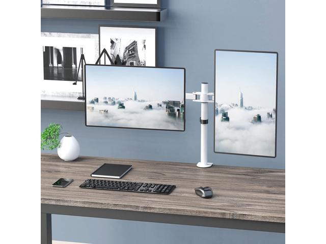 WALI Dual LCD Monitor Fully Adjustable Desk Mount Stand Fits 2 Screens up to 27 inch, 22 lbs. Weight Capacity per Arm (M002-W), White