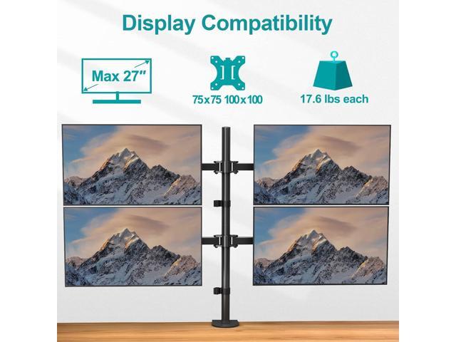 MOUNT PRO Quad Monitor Stand, 4 Monitor Mount for 13 to 27 inch Computer Screens, Hold up to 17.6lbs Each, Fully Adjustable Stacked 4 Monitor Desk...