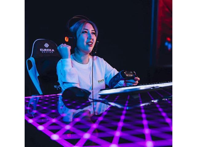 EUREKA ERGONOMIC RGB LED Gaming Desk, Music Sync Lights Up Tempered Glass Desktop, 43' GTG I43 Home Office Computer Table W Controller Rack 4 USB...