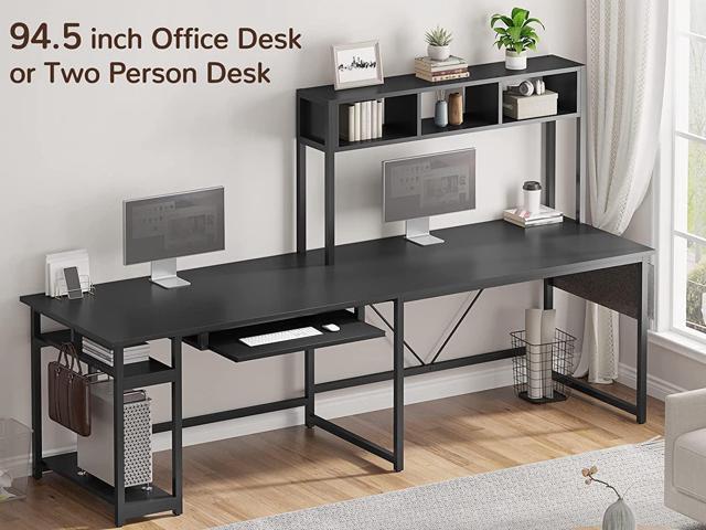 SEDETA L Shaped Gaming Desk, Reversible 94.5 Computer Desk, Gaming Desk with Led Lights, Keyboard Tray and Storage Bag for Home Office, Black