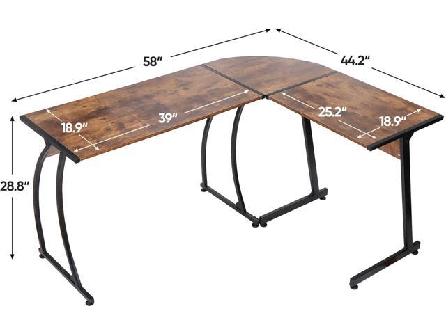 SUPER DEAL L-Shaped Corner Desk Computer Gaming Desk - 58 Inch Modern Home PC Table Office Writing Workstation, Rustic Brown