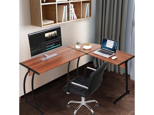 ZenStyle 55' L-Shaped Corner Computer Desk - Sturdy Steel Frame & Waterproof Surface, Walnut Wood Grain Design for Home Office, Gaming &...