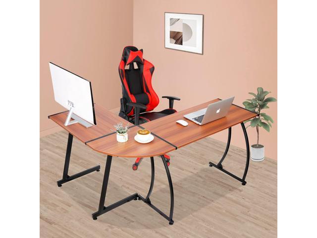ZenStyle 55' L-Shaped Corner Computer Desk - Sturdy Steel Frame & Waterproof Surface, Walnut Wood Grain Design for Home Office, Gaming &...