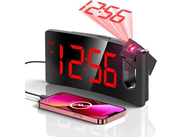 Projection Alarm Clock, Digital Clock with 180° Rotatable Projector, 3-Level Brightness Dimmer, Clear LED Display, USB Charger, Progressive Volume,. photo