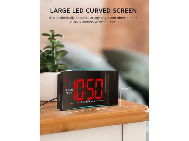 Projection Alarm Clock, Digital Clock with 180° Rotatable Projector, 3-Level Brightness Dimmer, Clear LED Display, USB Charger, Progressive Volume,...