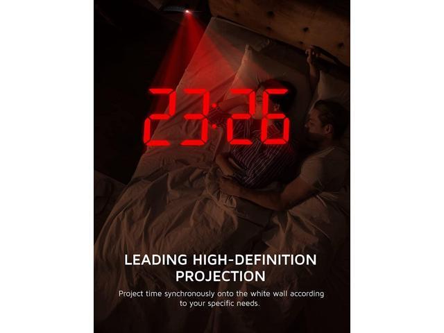 Projection Alarm Clock, Digital Clock with 180° Rotatable Projector, 3-Level Brightness Dimmer, Clear LED Display, USB Charger, Progressive Volume,...