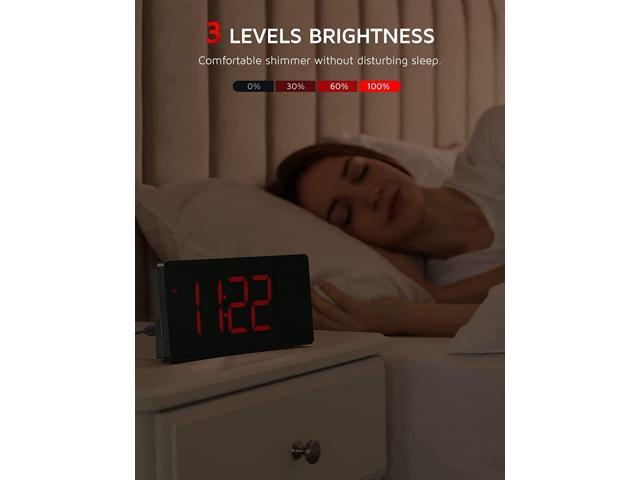 Projection Alarm Clock, Digital Clock with 180° Rotatable Projector, 3-Level Brightness Dimmer, Clear LED Display, USB Charger, Progressive Volume,...