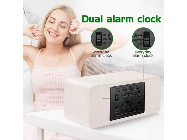 MOSITO Digital Wooden Alarm Clock with Wireless Charging, 0-100% Dimmer, Dual Alarm, Weekday/Weekend Mode, Snooze, Wood LED Clocks for Bedroom,...