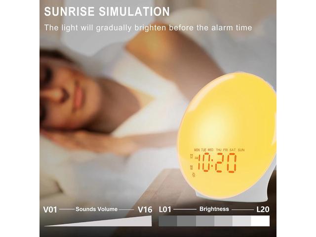 JALL Wake Up Light Sunrise Alarm Clock for Kids, Bedroom, Full Screen with Sunrise Simulation, Dual Alarm, FM Radio, 15 Nightlights, 8 Sounds,...