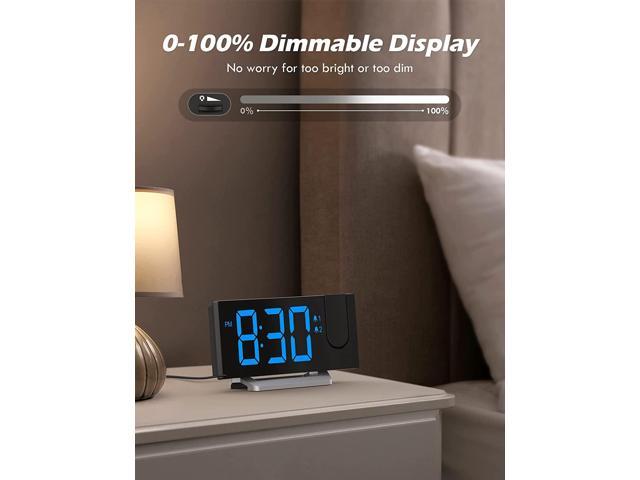 Alarm Clocks for Bedrooms, Multifunctional Clock with FM Radio & Projection, 0-100% Dimmer & Radio Volume, Curved Screen, Dual Alarms, USB Charger,...