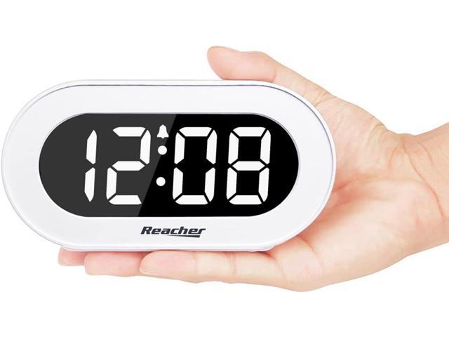 REACHER Small LED Digital Alarm Clock with Snooze, Simple to Operate, Full Range Brightness Dimmer, Adjustable Alarm Volume, Outlet Powered Compact...