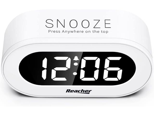 REACHER Small LED Digital Alarm Clock with Snooze, Simple to Operate, Full Range Brightness Dimmer, Adjustable Alarm Volume, Outlet Powered Compact...