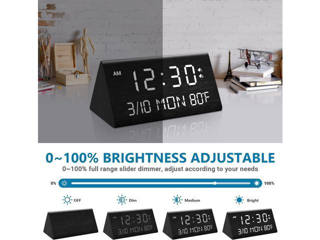 Wooden Digital Alarm Clock, 0-100% Dimmer, 2 Alarm Settings, Weekday/Everyday Mode, 9 Mins Snooze, 12/24H, Temperature and Date Display for Office,...