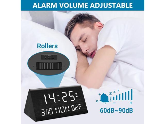 Wooden Digital Alarm Clock, 0-100% Dimmer, 2 Alarm Settings, Weekday/Everyday Mode, 9 Mins Snooze, 12/24H, Temperature and Date Display for Office,...