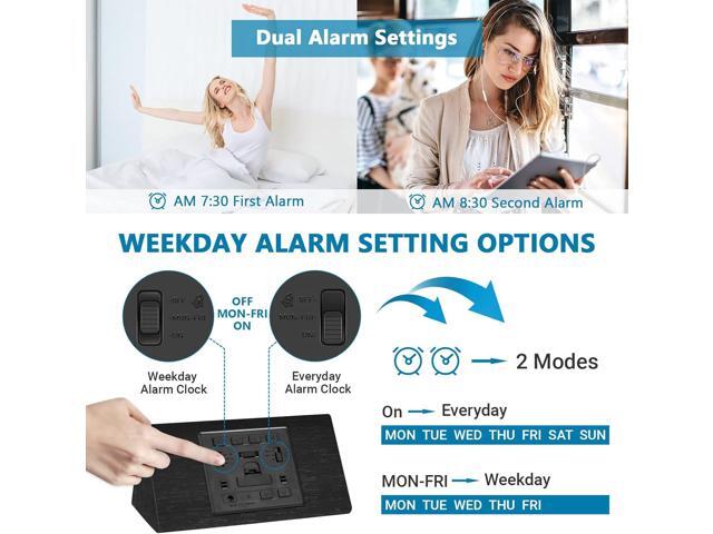 Wooden Digital Alarm Clock, 0-100% Dimmer, 2 Alarm Settings, Weekday/Everyday Mode, 9 Mins Snooze, 12/24H, Temperature and Date Display for Office,...