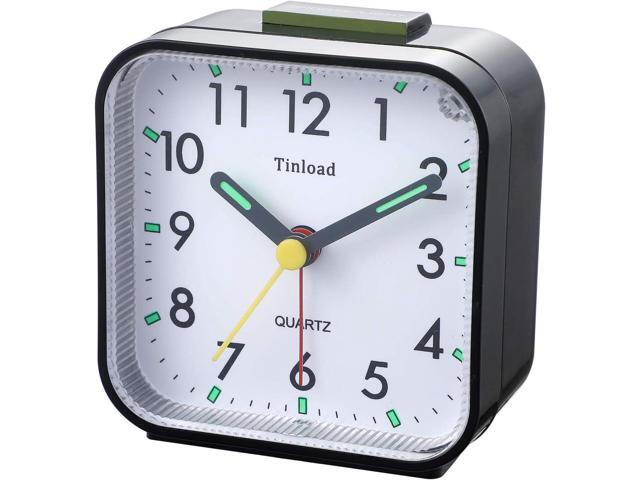 Small Battery Operated Analog Alarm Clock Silent Non Ticking, Ascending Beep Sounds, Snooze,Light Functions, Easy Set(Black)