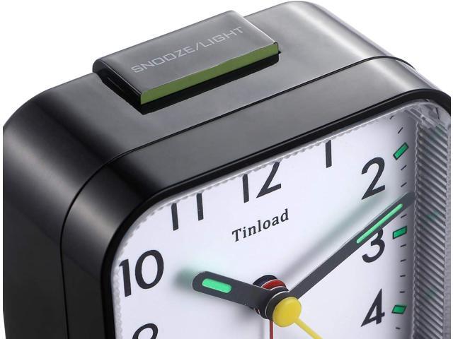 Small Battery Operated Analog Alarm Clock Silent Non Ticking, Ascending Beep Sounds, Snooze,Light Functions, Easy Set(Black)