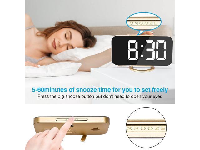 Digital Alarm Clock,6' Large LED Display with Dual USB Charger Ports Auto Dimmer Mode Easy Snooze Function, Modern Mirror Desk Wall Clock for...