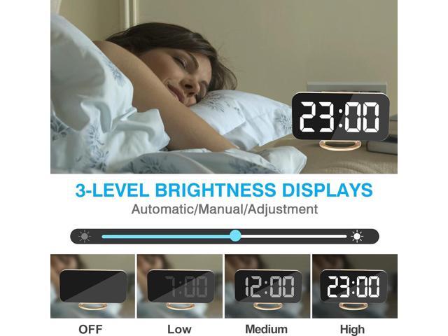 Digital Alarm Clock,6' Large LED Display with Dual USB Charger Ports Auto Dimmer Mode Easy Snooze Function, Modern Mirror Desk Wall Clock for...