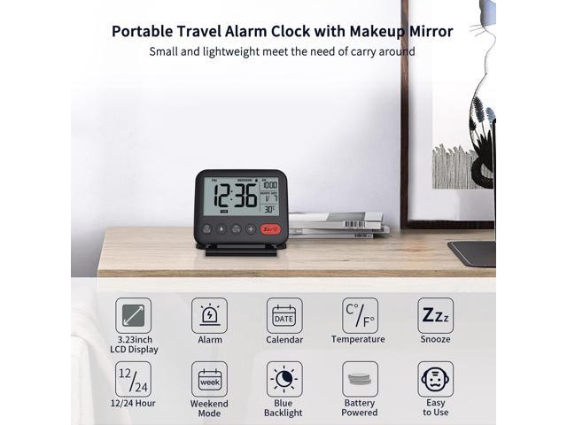 NOKLEAD Digital Travel Alarm Clock for Bedroom Office - 3.14 inch Display, 10s Backlight, 9 Mins Snooze, 12/24H, Weekend Mode, Date and Temp,...