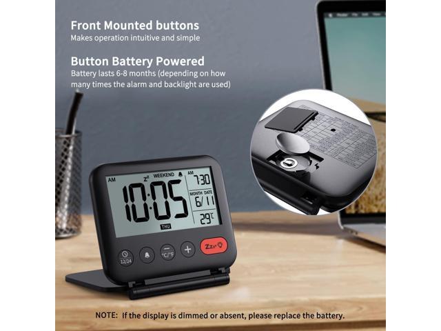 NOKLEAD Digital Travel Alarm Clock for Bedroom Office - 3.14 inch Display, 10s Backlight, 9 Mins Snooze, 12/24H, Weekend Mode, Date and Temp,...
